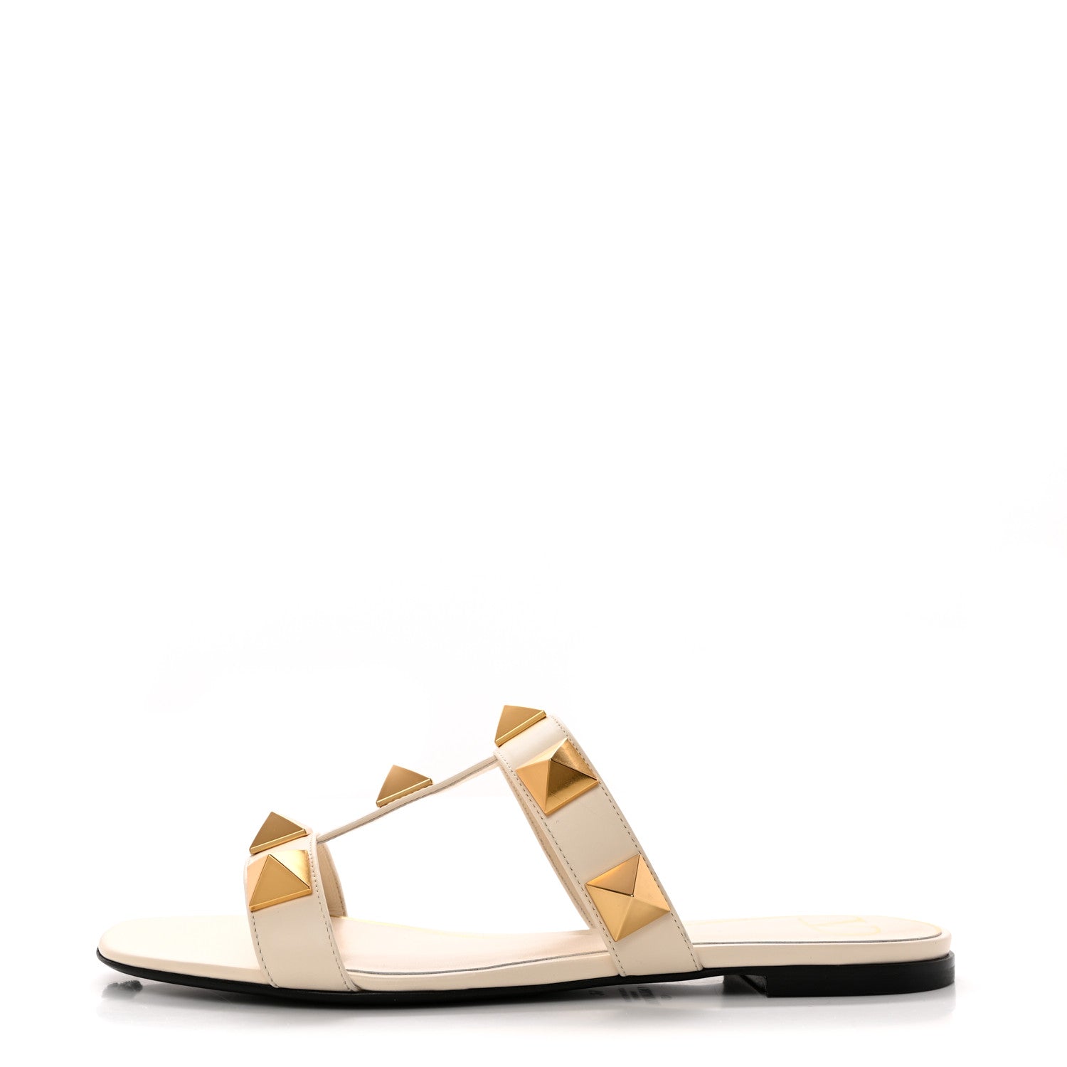 Valentino Garavani Calfskin Roman Stud Flat Slide Sandals 39 Light Ivory 1 of 12