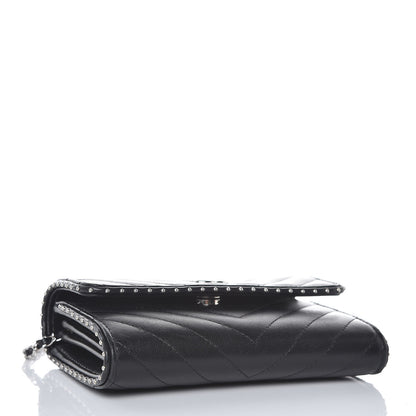 Chanel Lambskin Chevron Quilted Studded Clutch With Chain WOC Black 4 of 11