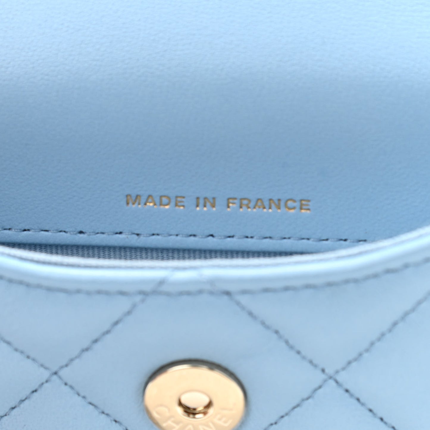 Lambskin Quilted Chain Around Coin Purse With Chain Light Blue