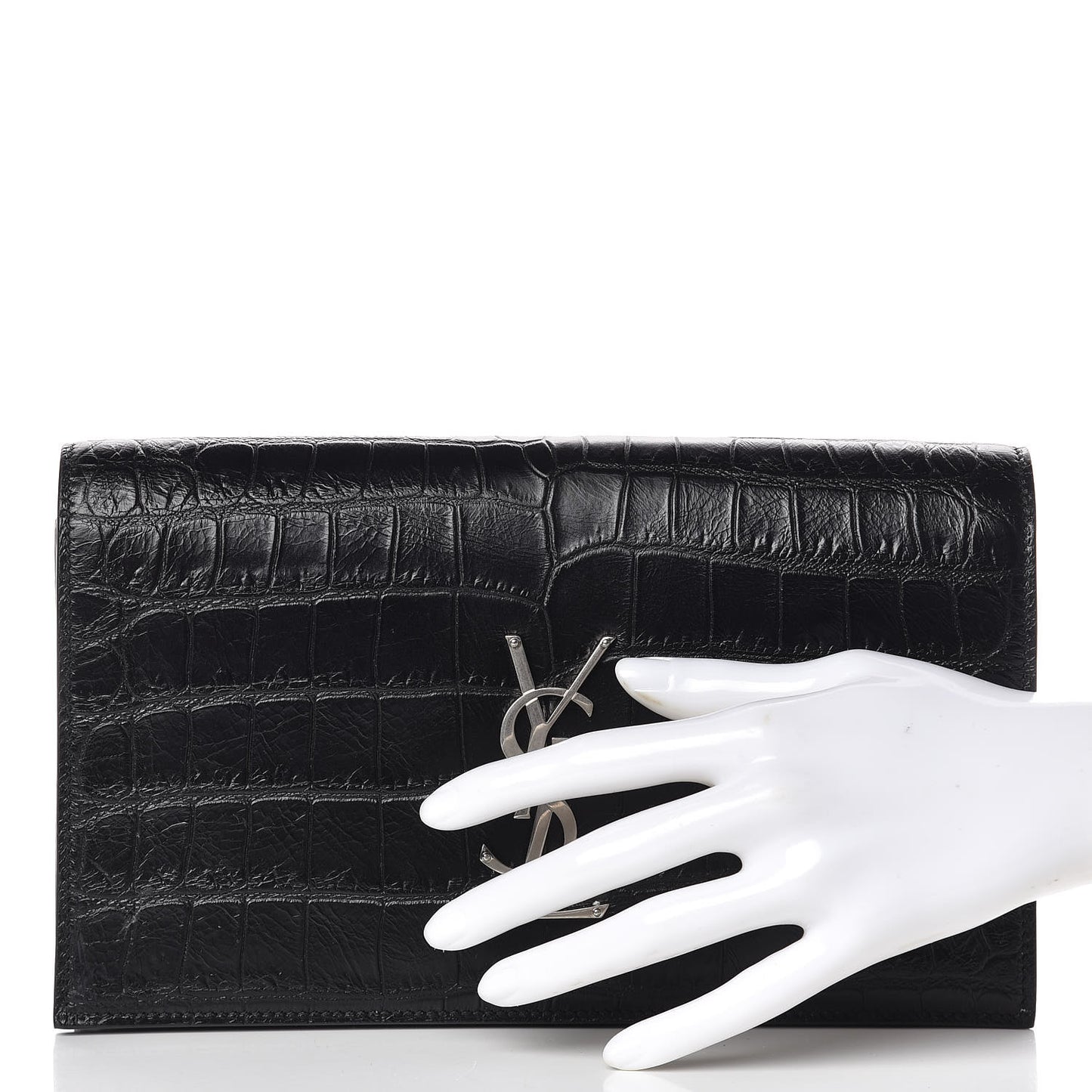 Calfskin Crocodile Embossed Classic Kate Monogram Clutch Black