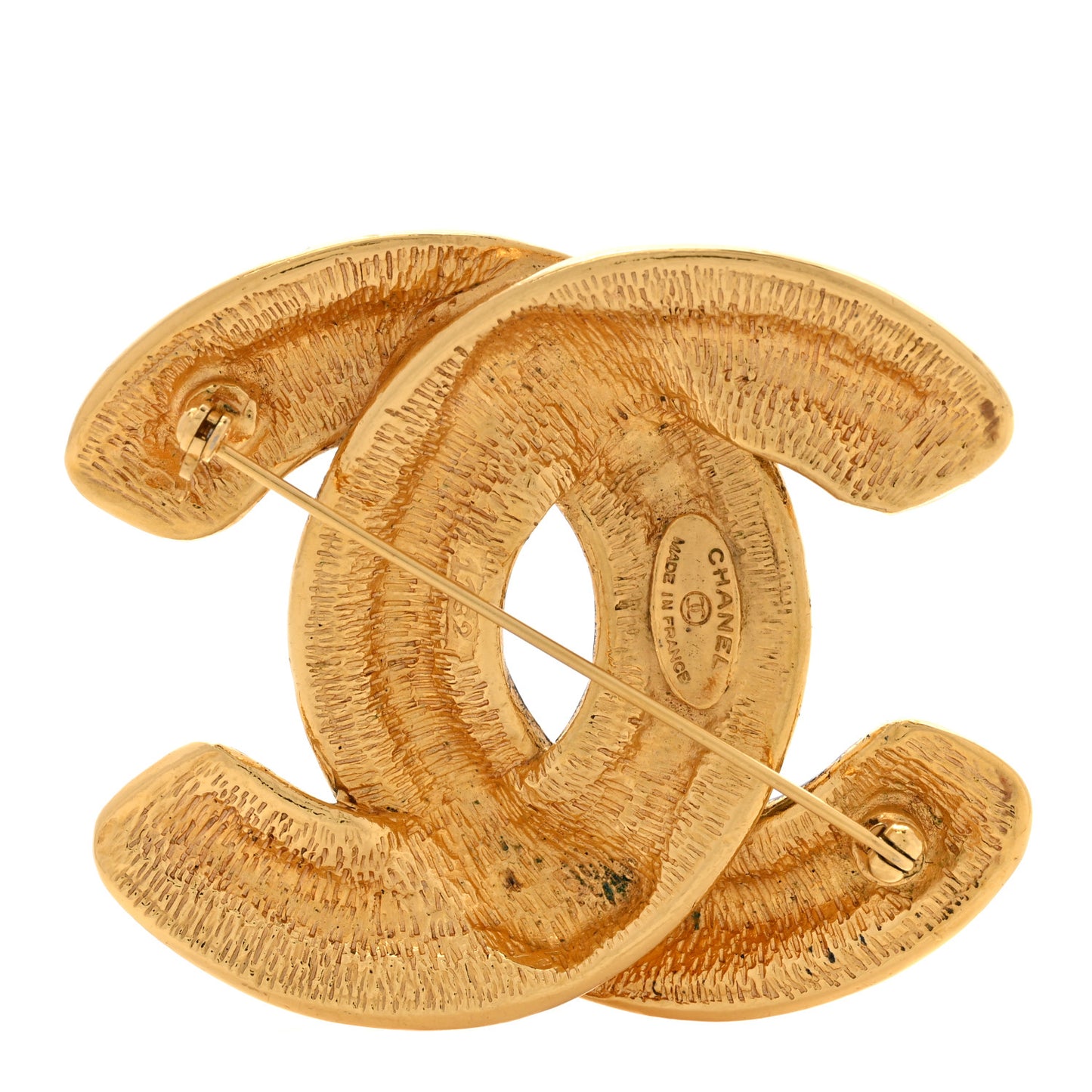 Metal Quilted Large CC Brooch Gold