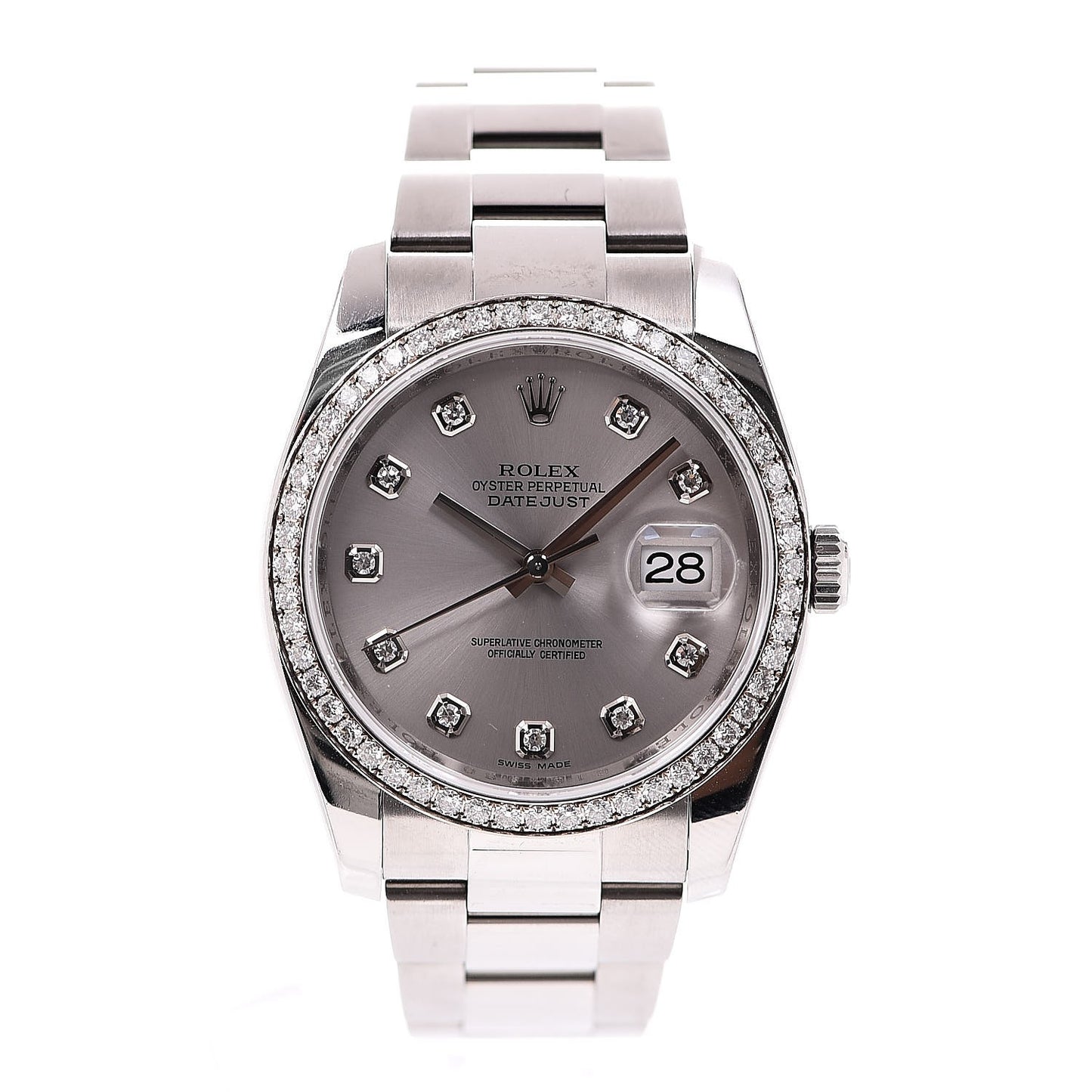 Stainless Steel Diamond 36mm Oyster Perpetual Datejust Watch Silver 116244