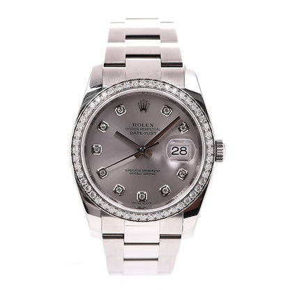 Rolex Stainless Steel Diamond 36mm Oyster Perpetual Datejust Watch Silver 116244 1 of 9