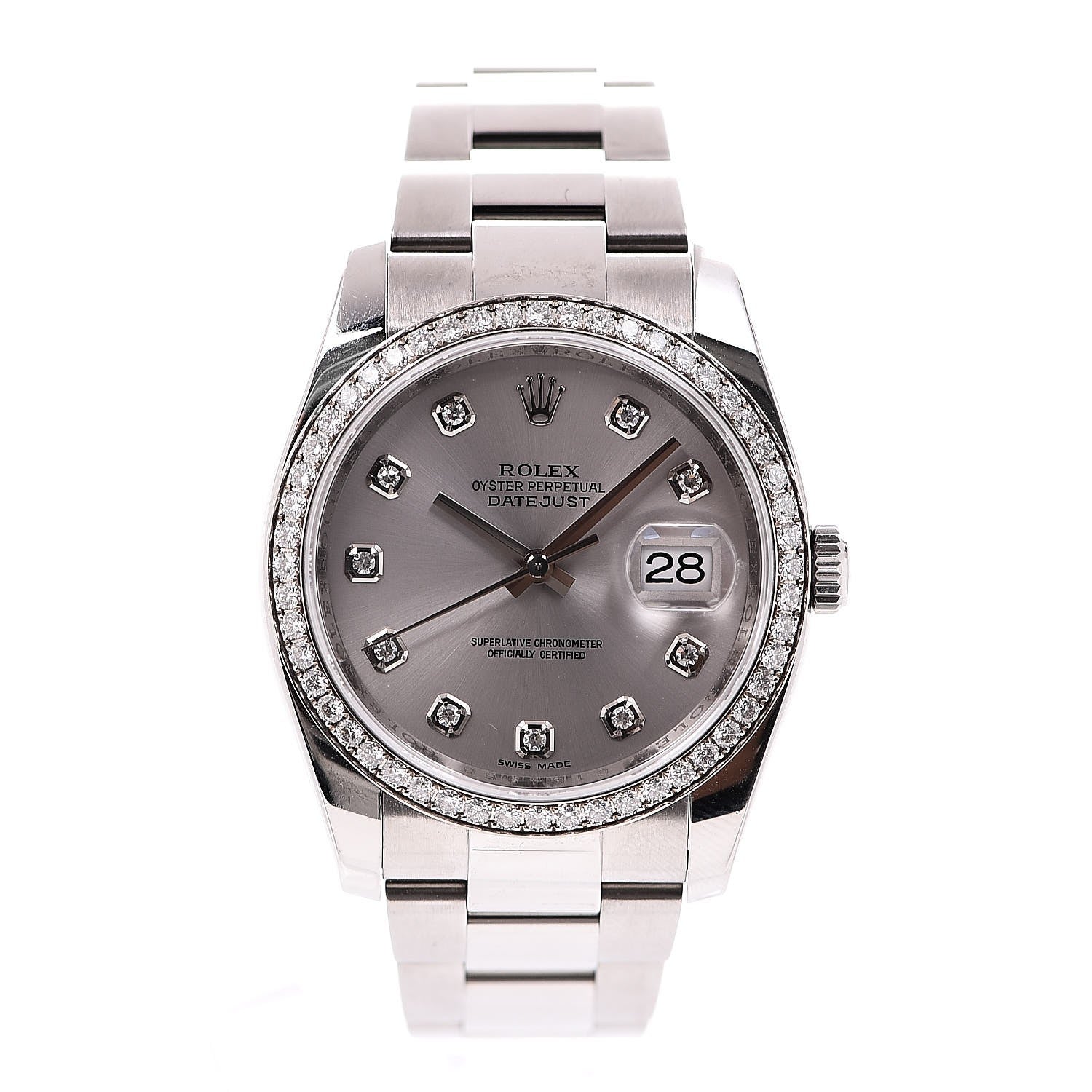 Rolex Stainless Steel Diamond 36mm Oyster Perpetual Datejust Watch Silver 116244 1 of 8