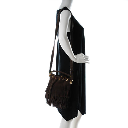 Saint Laurent Suede Calfskin Small Emmanuelle Fringe Bucket Bag Brown 4 of 7