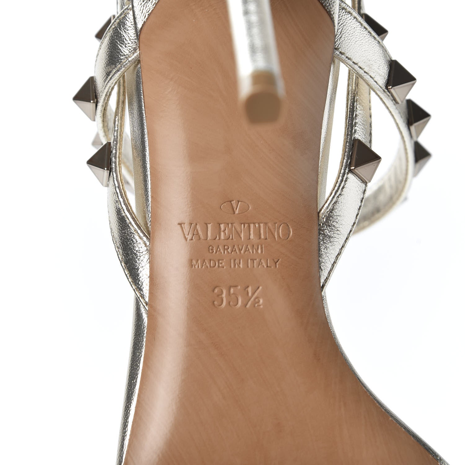 Valentino Garavani Metallic Nappa Rockstud T-Strap Slingback 85mm Sandals 35.5 Skin 9 of 9