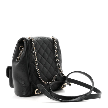 Chanel Shiny Caviar Quilted Medium Duma Pockets Drawstring Backpack Black 2 of 9