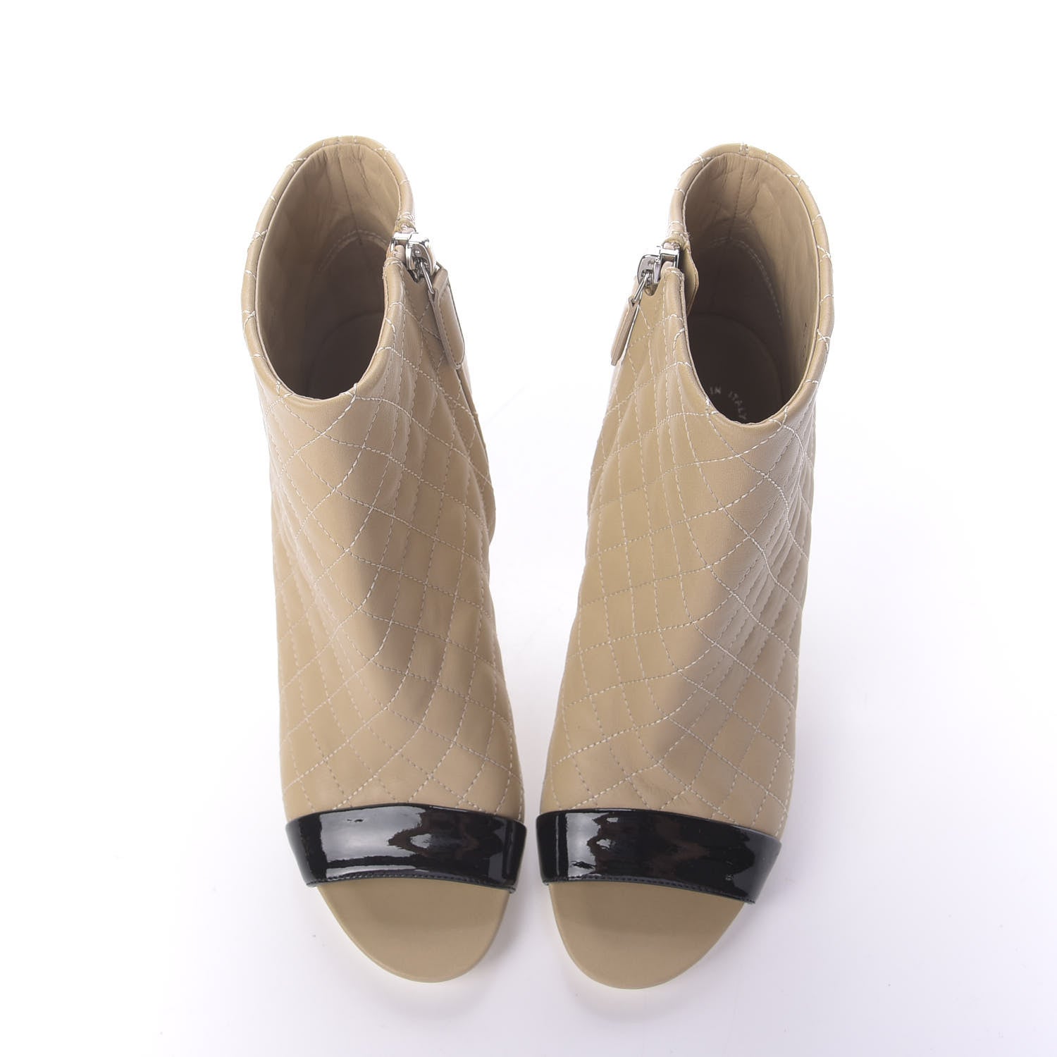 Chanel Calfskin Quilted Patent Short Boots 35.5 Beige Black 6 of 11