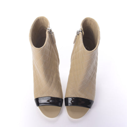 Chanel Calfskin Quilted Patent Short Boots 35.5 Beige Black 6 of 11