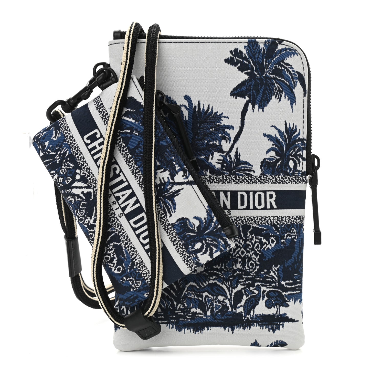 Technical Fabric Embroidered Palm Tree Toile De Jouy DiorTravel Multifunction Pouch Blue