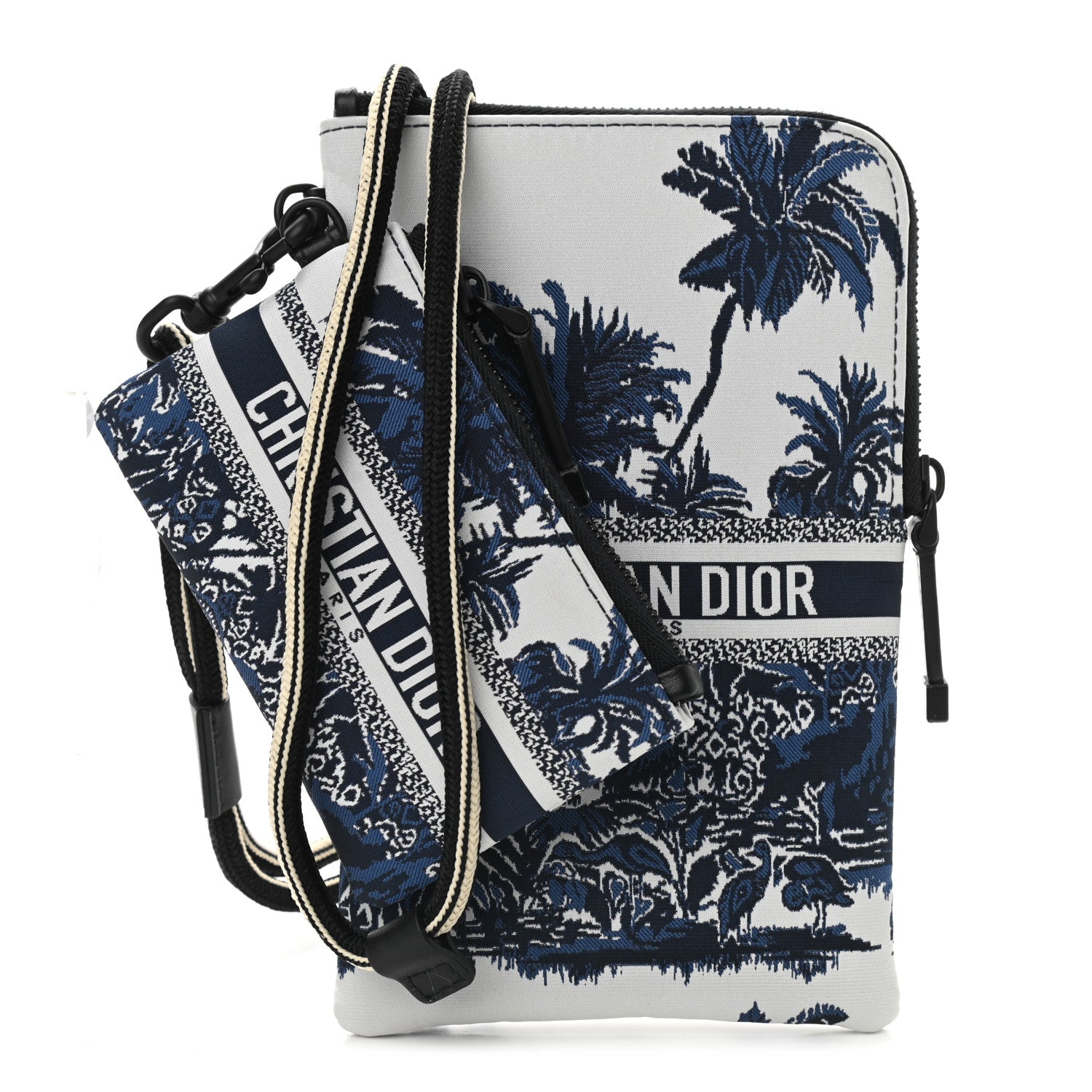 Christian Dior Technical Fabric Embroidered Palm Tree Toile De Jouy DiorTravel Multifunction Pouch Blue 1 of 10