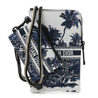 Christian Dior Technical Fabric Embroidered Palm Tree Toile De Jouy DiorTravel Multifunction Pouch Blue 1 of 10