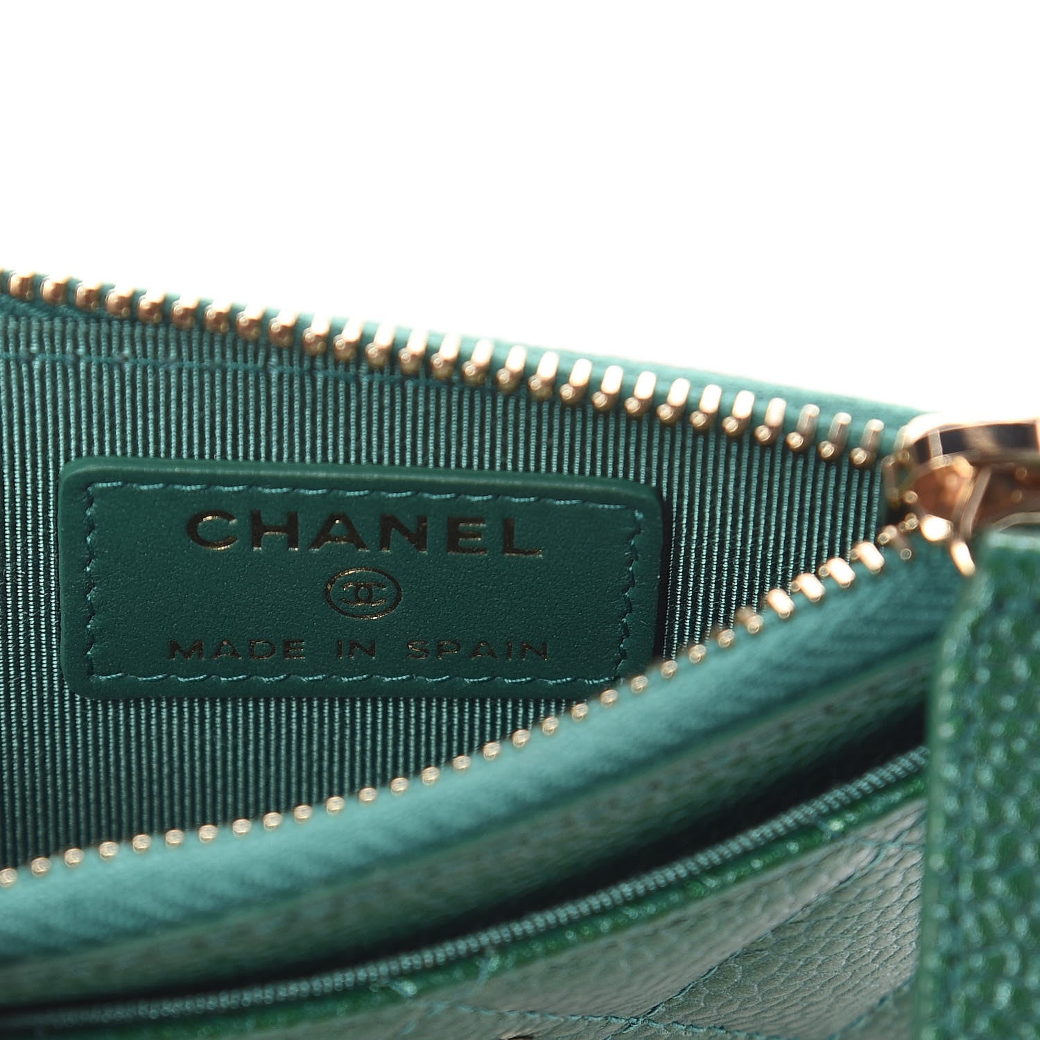 Chanel Metallic Caviar Quilted CC Zip Card Holder Green 6 of 8
