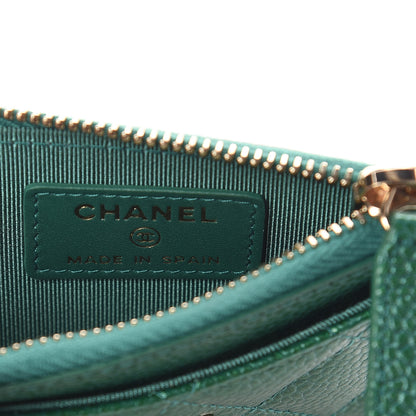 Chanel Metallic Caviar Quilted CC Zip Card Holder Green 6 of 8