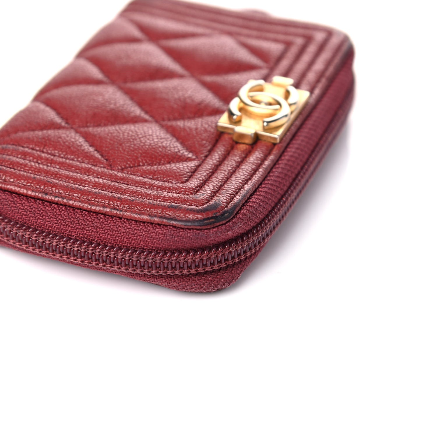 Caviar Quilted Boy Zip Around Coin Purse Wallet Burgundy