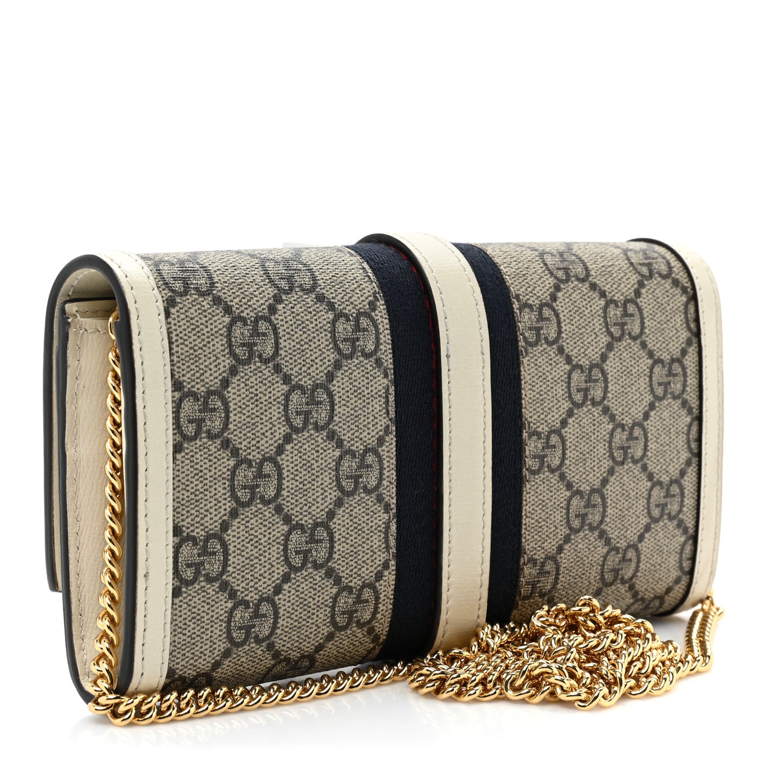 Gucci GG Supreme Monogram Textured Calfskin Web Jackie 1961 Chain Wallet Beige Ebony Mystic White 3 of 14