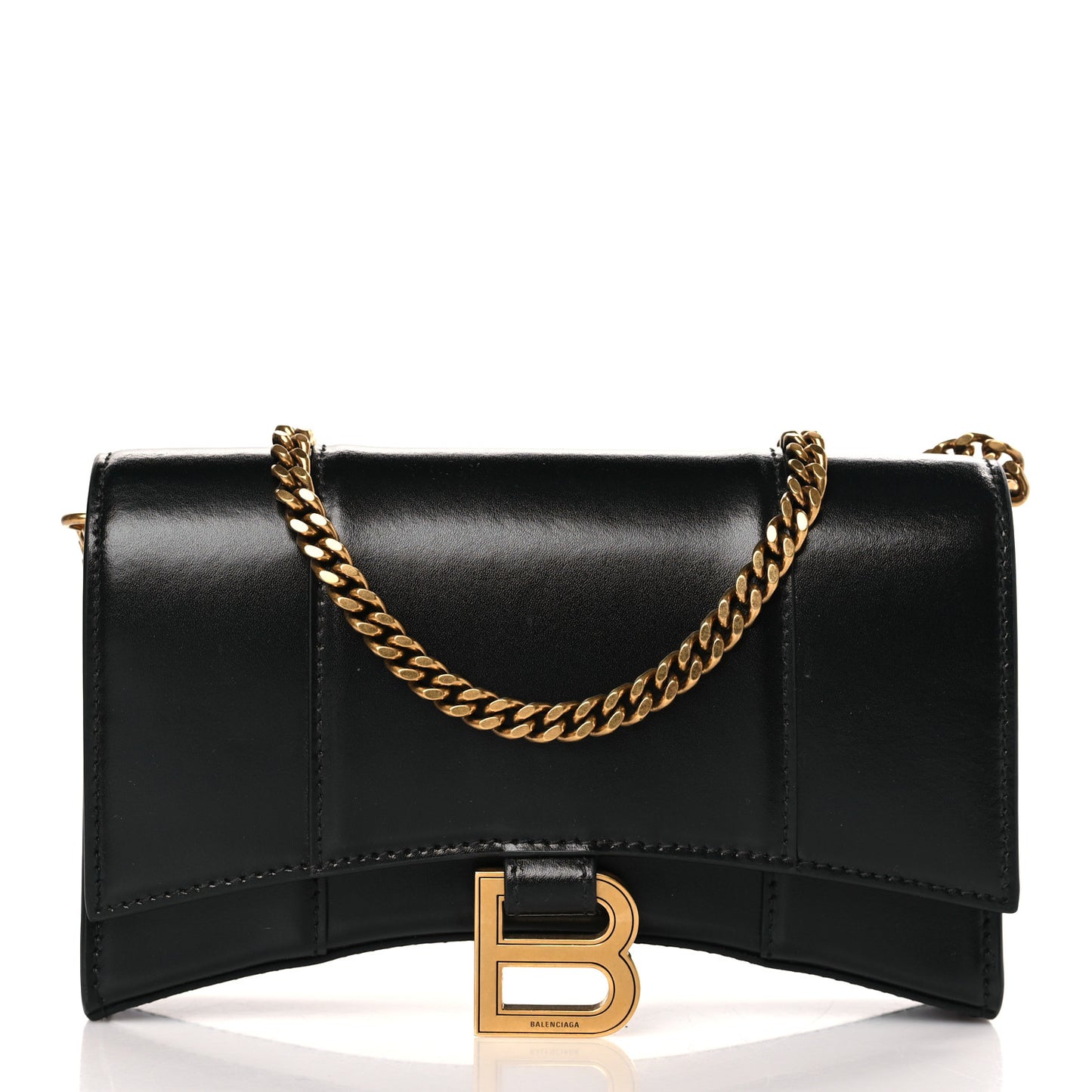 Shiny Box Calfskin Hourglass Chain Bag Black