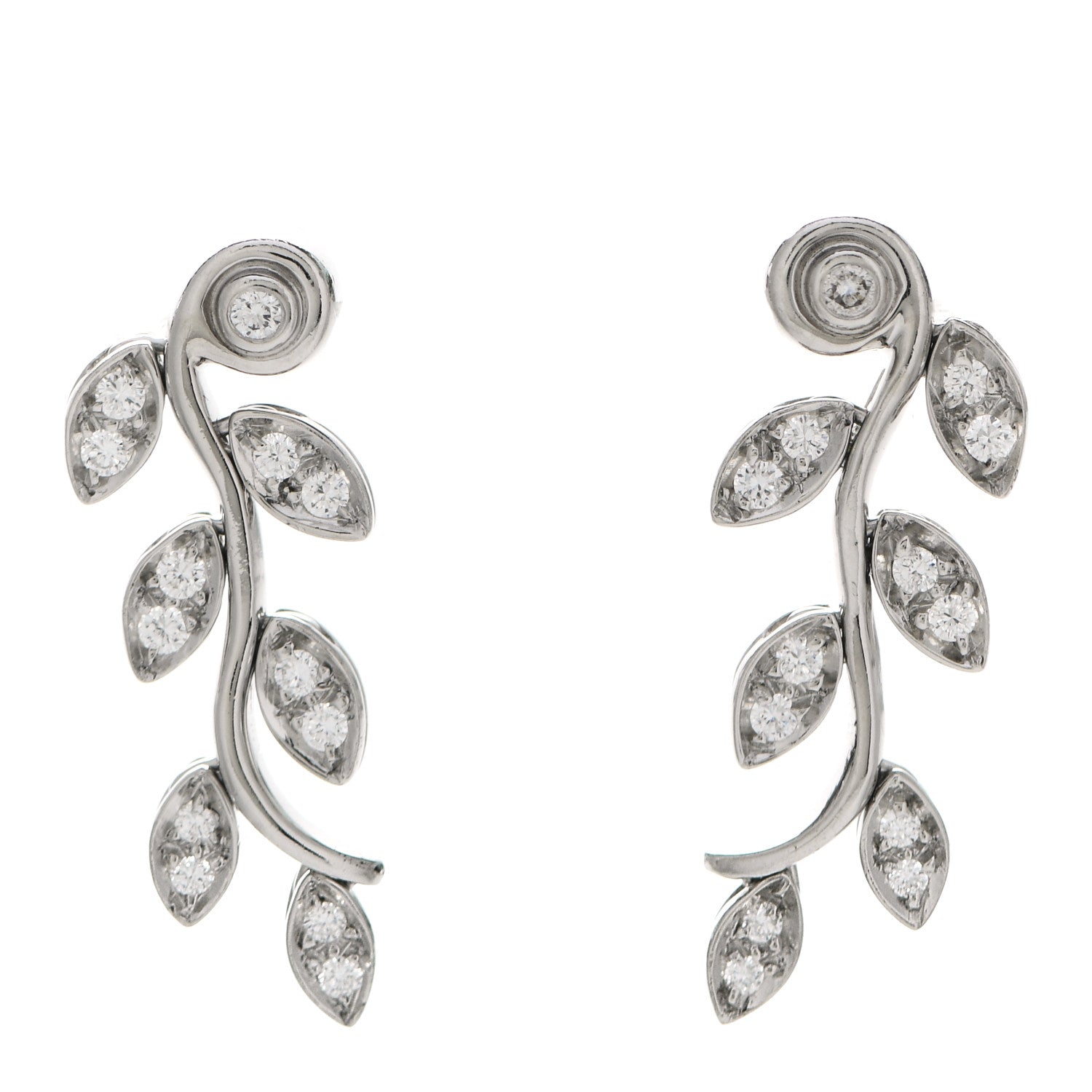 Tiffany Platinum Diamond Garland Leaf Earrings 1 of 5