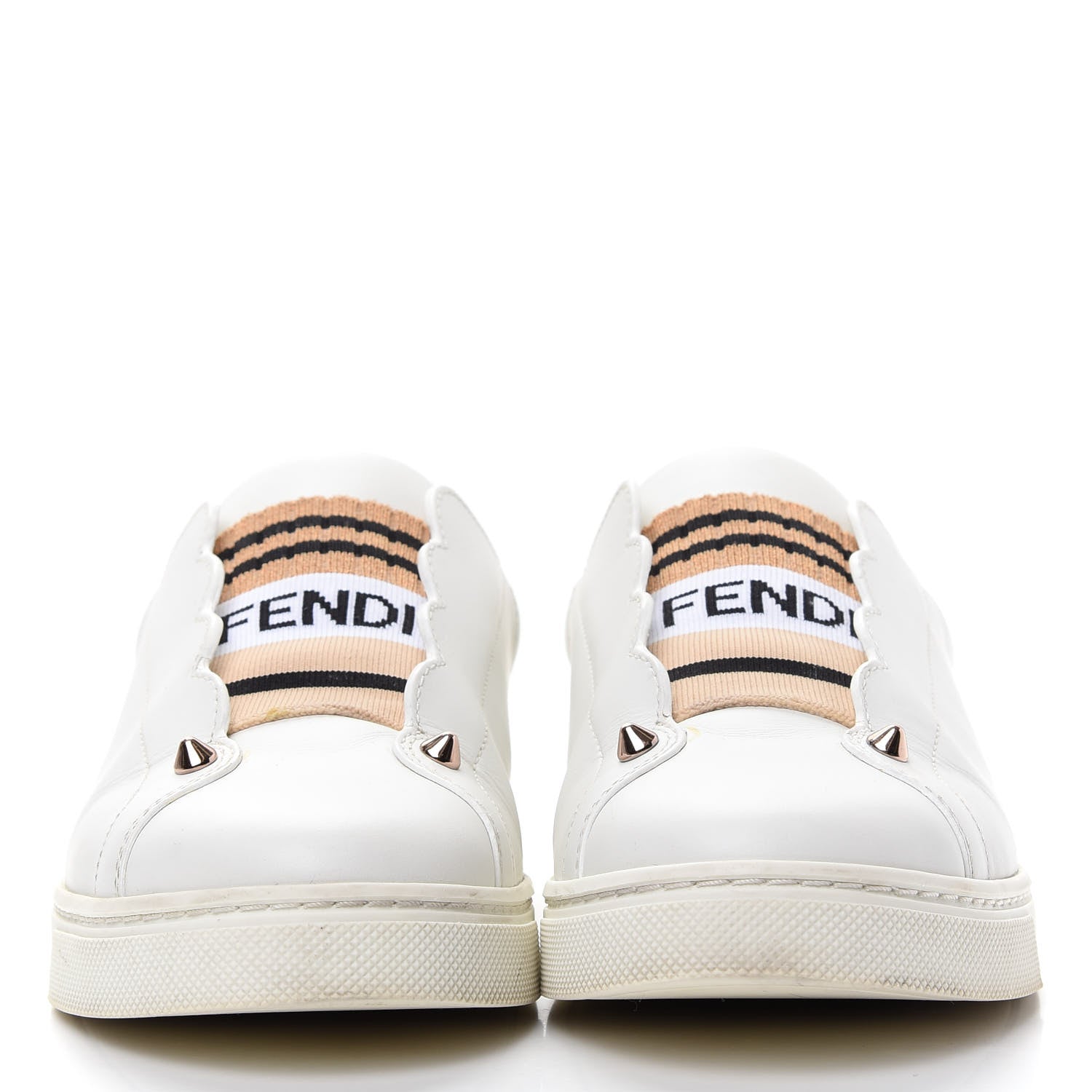 Fendi Vitello Lurex Rockoclick Slip On Sneakers 36.5 White Soap Rose Gold 2 of 11
