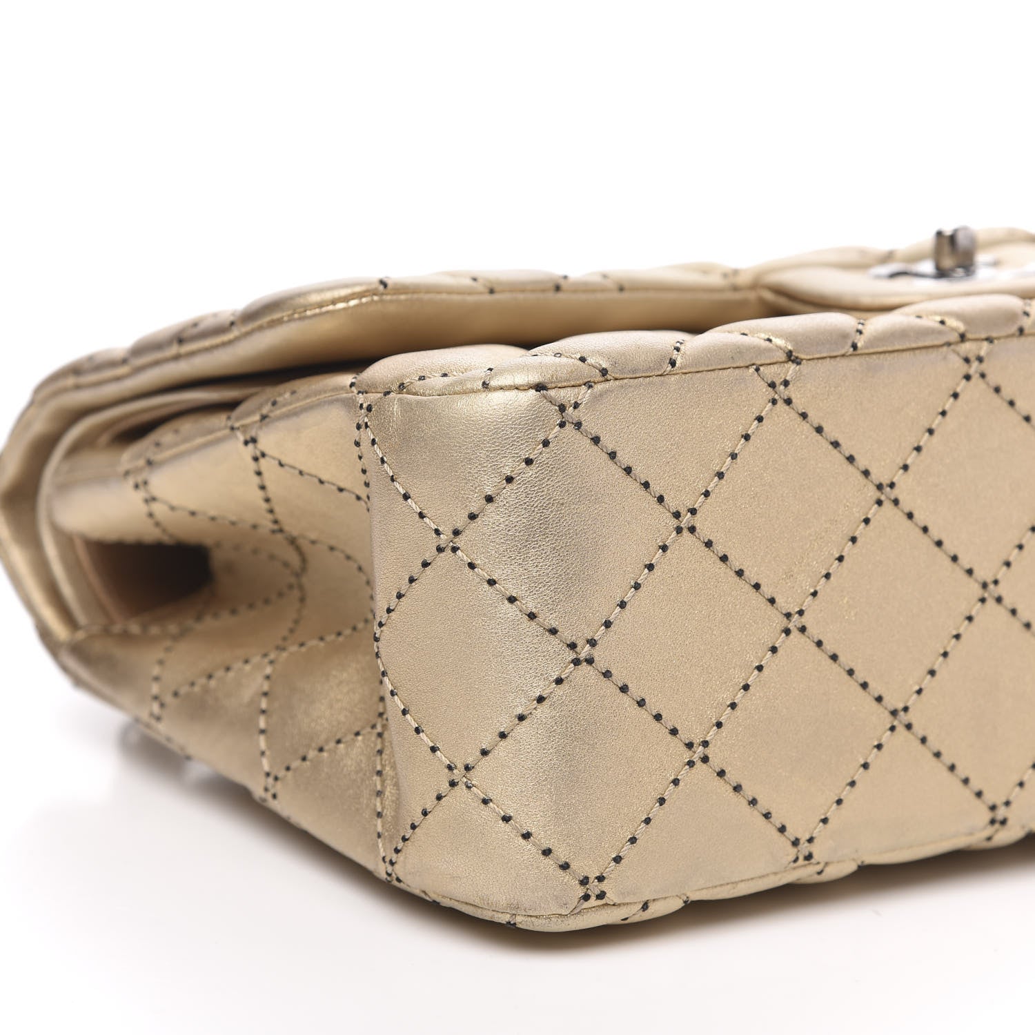 Chanel Metallic Washed Lambskin Quilted Jumbo Double Flap Dark Gold Black 12 of 14