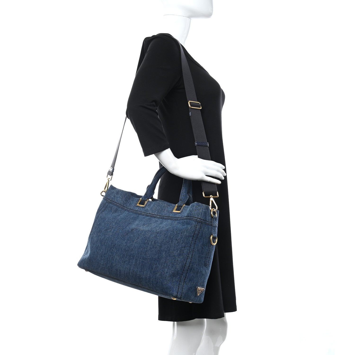 Prada Denim Large Logo Shopping Tote 2 of 11