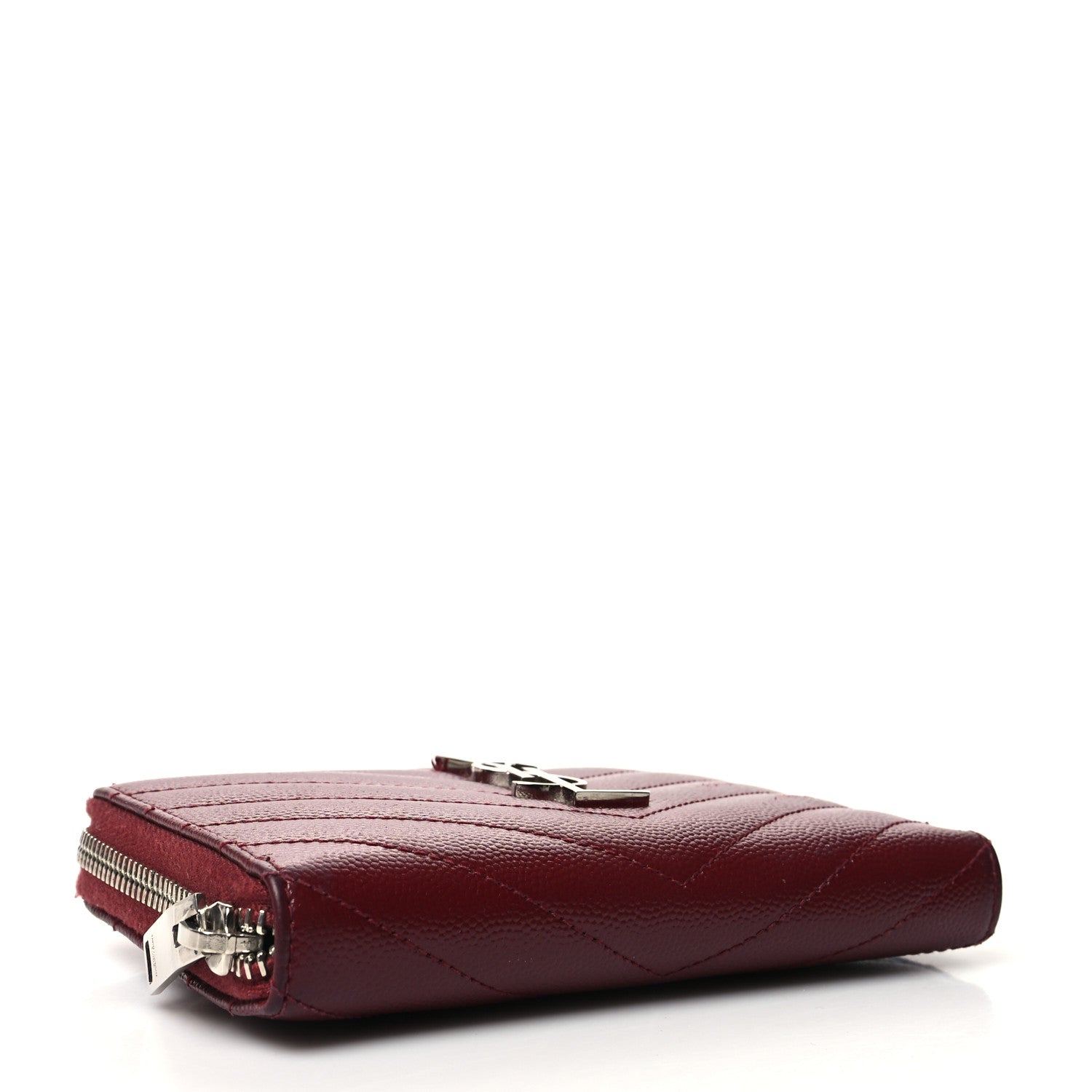 Saint Laurent Grain De Poudre Matelasse Chevron Monogram Zip Around Wallet Palissandre 4 of 11
