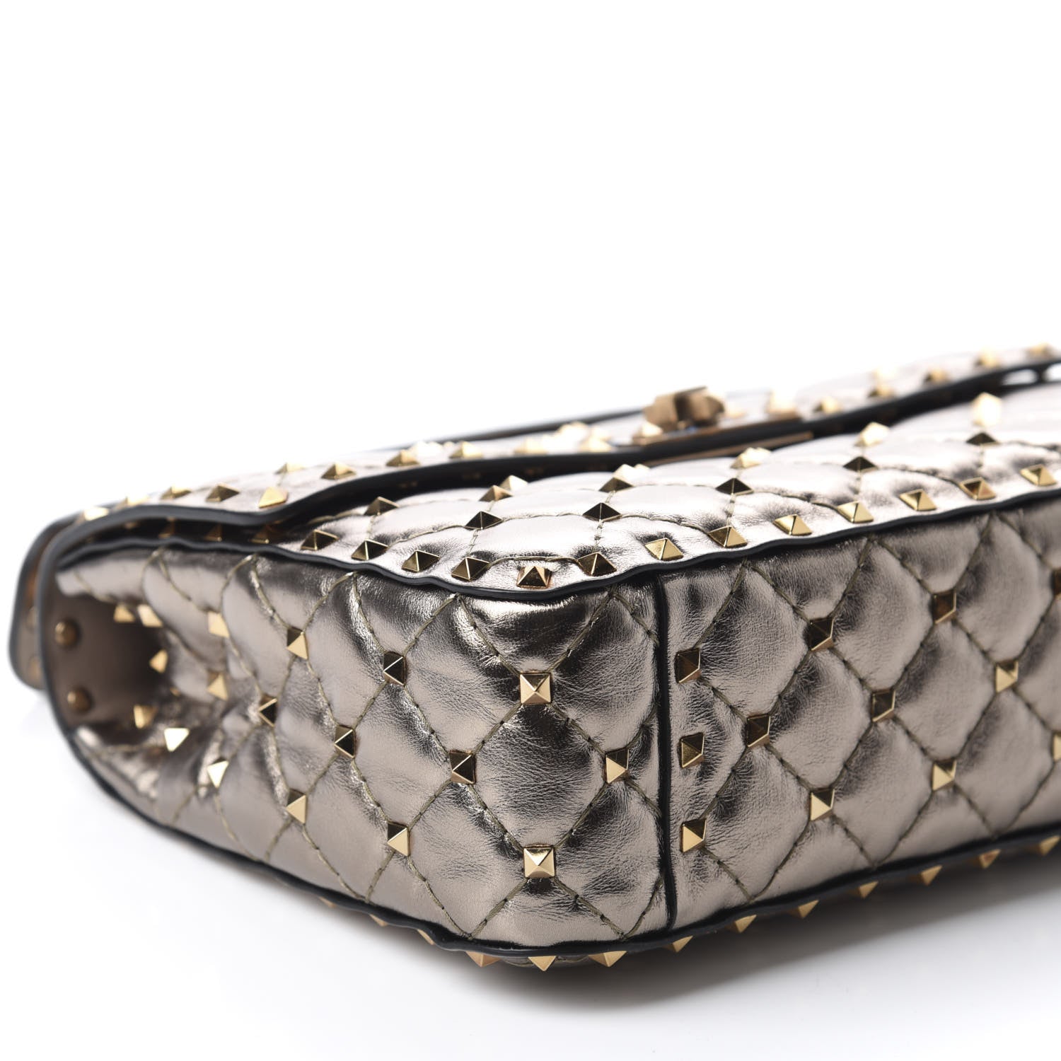 Valentino Garavani Metallic Lambskin Medium Rockstud Spike Shoulder Bag Sasso 7 of 10