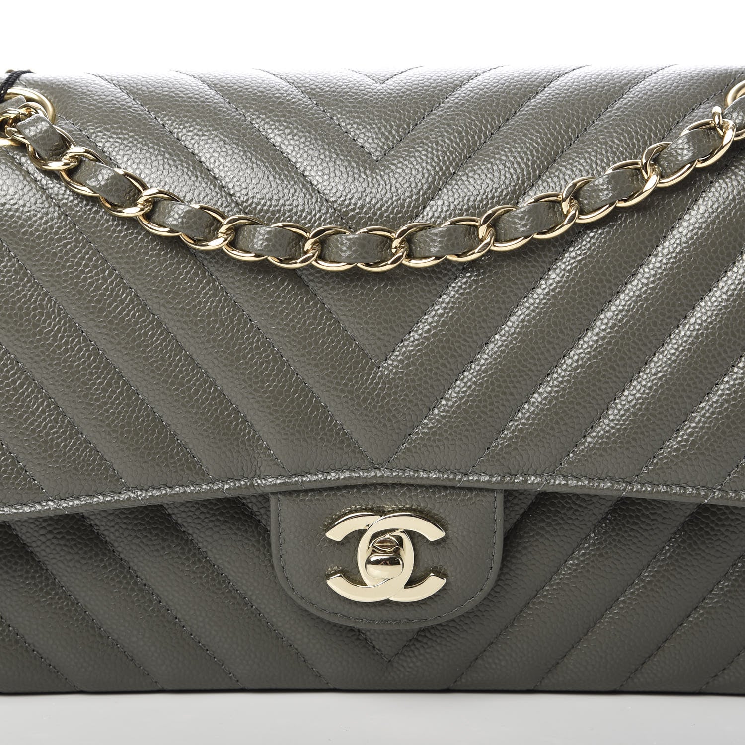 Chanel Caviar Chevron Quilted Medium Double Flap Dark Grey 8 of 11