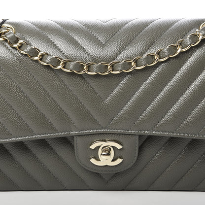 Chanel Caviar Chevron Quilted Medium Double Flap Dark Grey 8 of 11