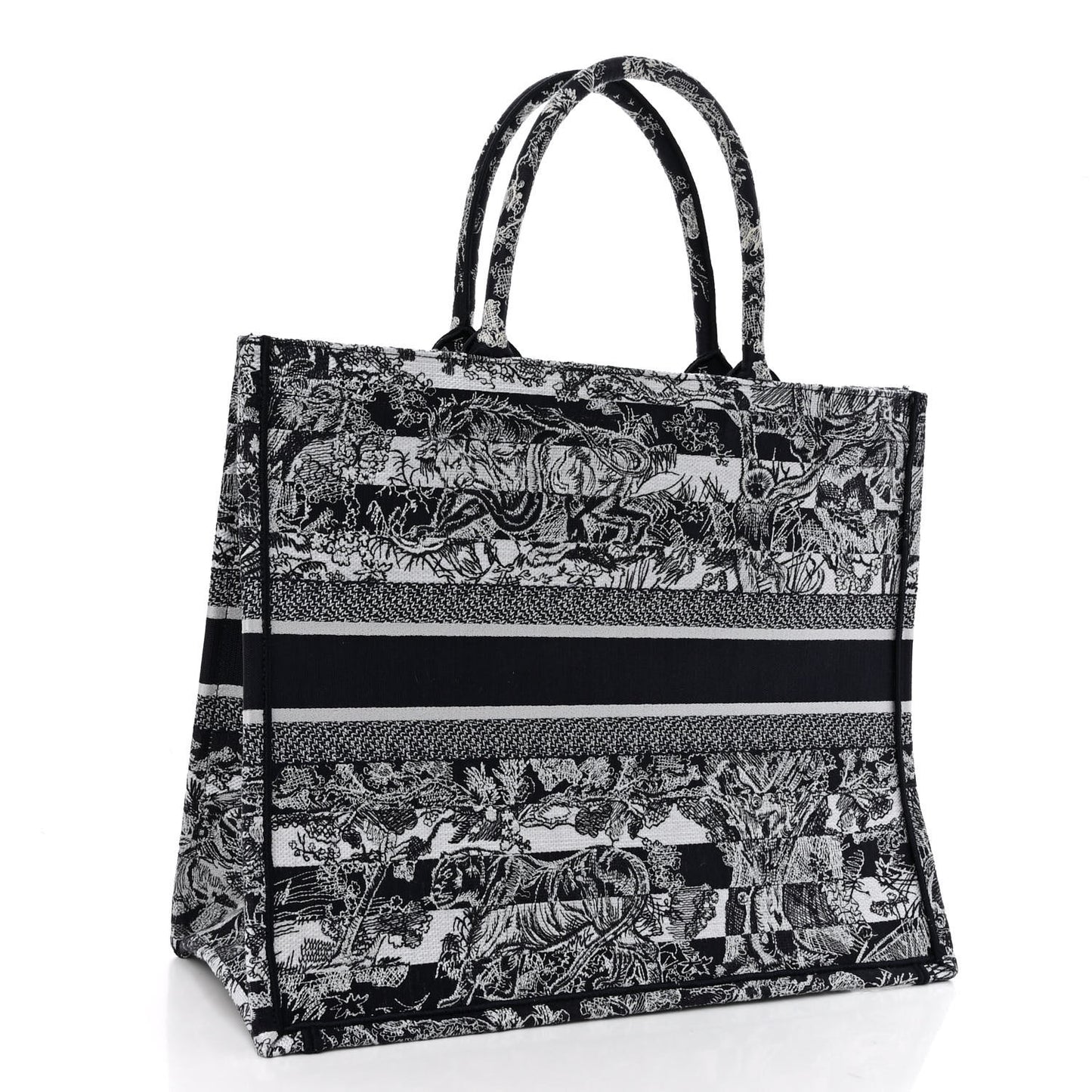 Canvas Embroidered Large Dioriviera Reverse Striped Toile De Jouy Book Tote Blue White