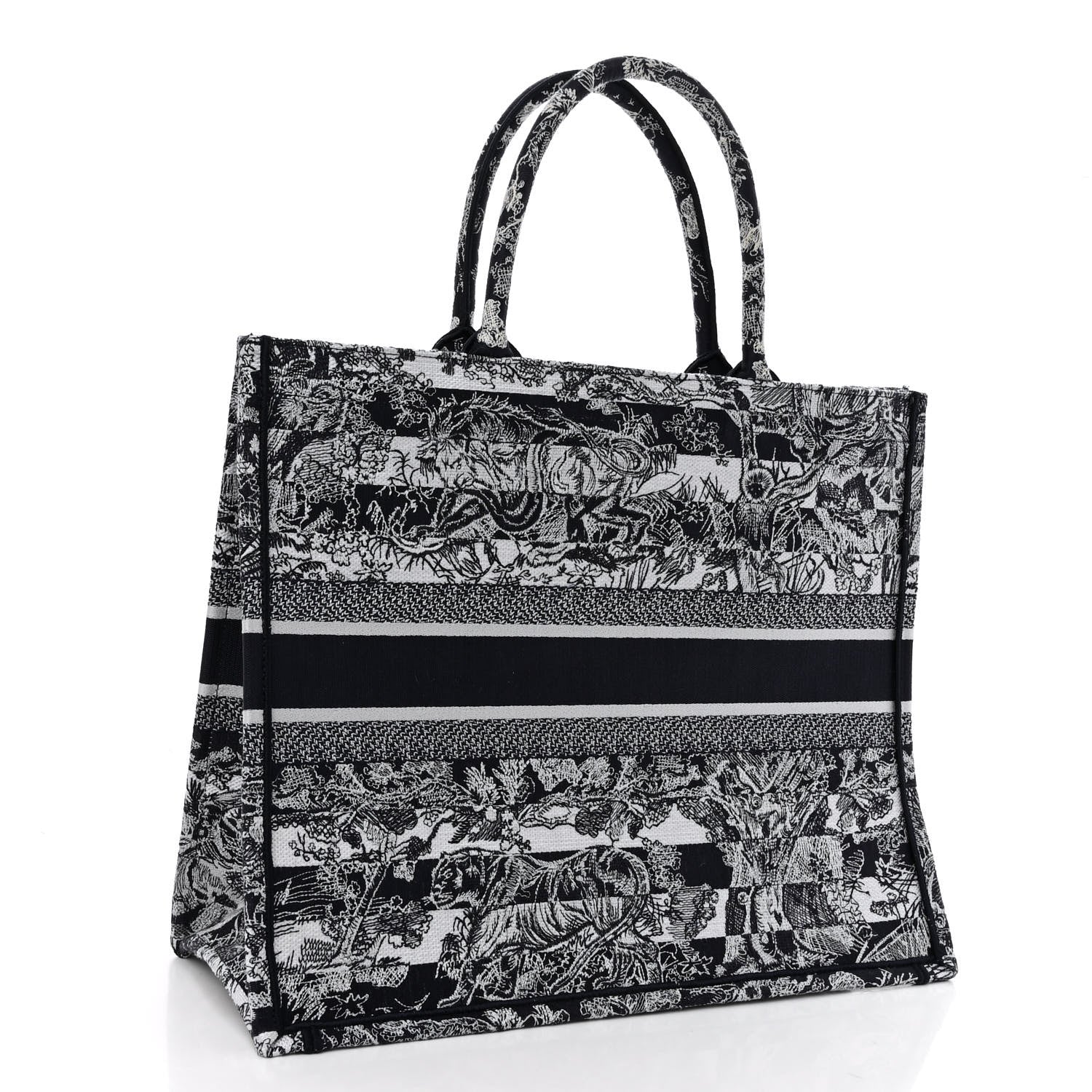 Christian Dior Canvas Embroidered Large Dioriviera Reverse Striped Toile De Jouy Book Tote Blue White 3 of 9