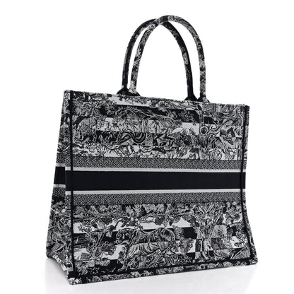 Christian Dior Canvas Embroidered Large Dioriviera Reverse Striped Toile De Jouy Book Tote Blue White 3 of 9