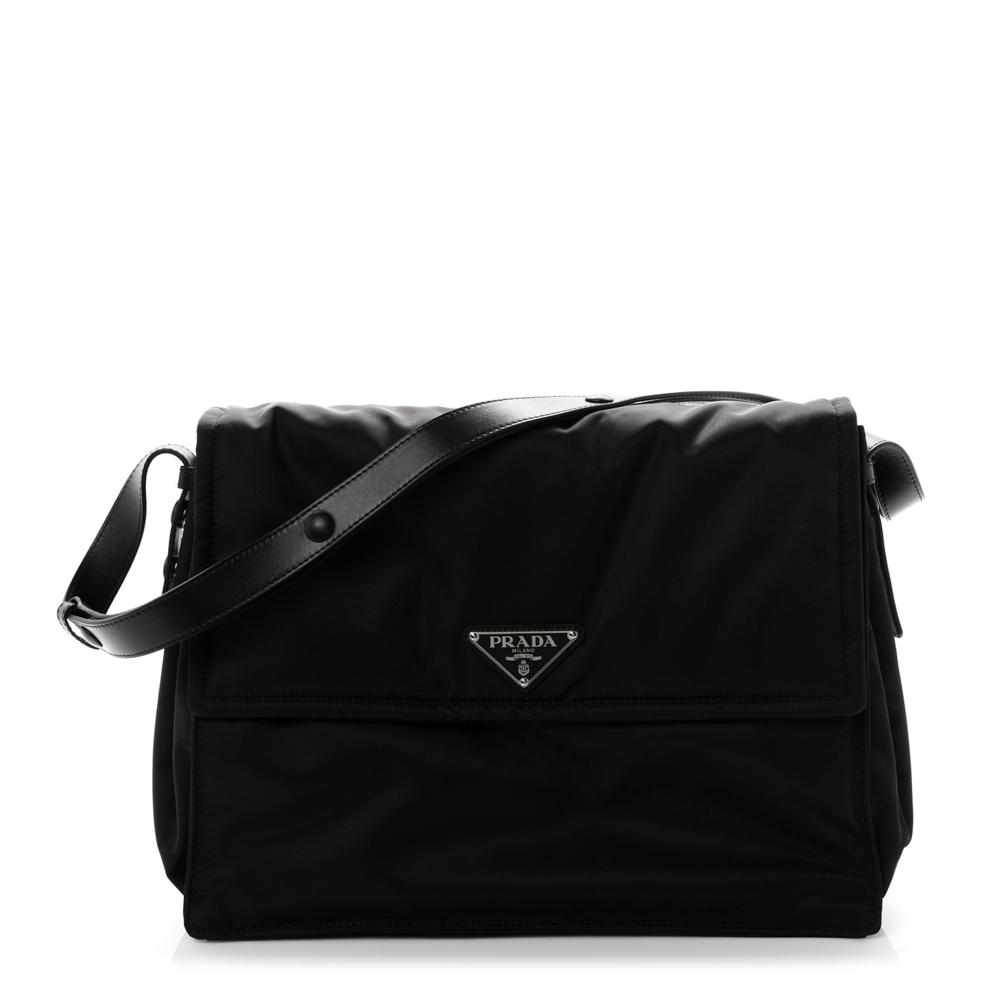 Re-Nylon Vitello Padded Large Traveler Flap Shoulder Bag Black