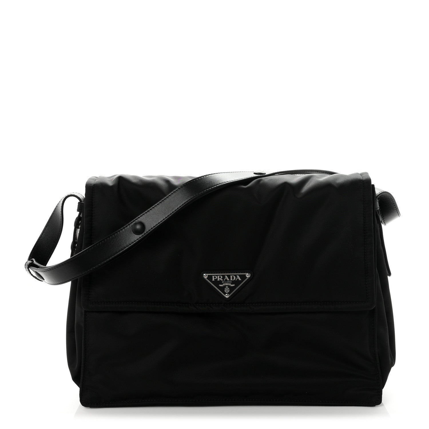 Prada Re-Nylon Vitello Padded Large Traveler Flap Shoulder Bag Black 1 of 10