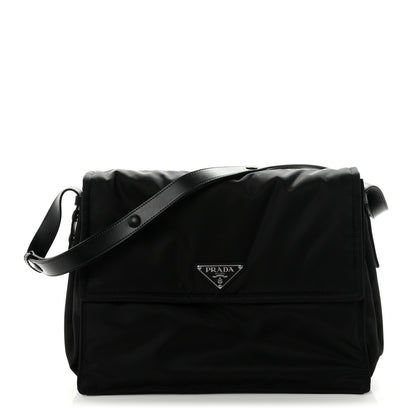 Prada Re-Nylon Vitello Padded Large Traveler Flap Shoulder Bag Black 1 of 10