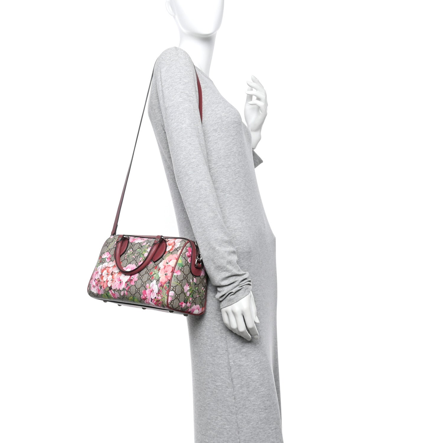 Gucci GG Supreme Monogram Blooms Small Boston Beige Multicolor Dry Rose 2 of 14