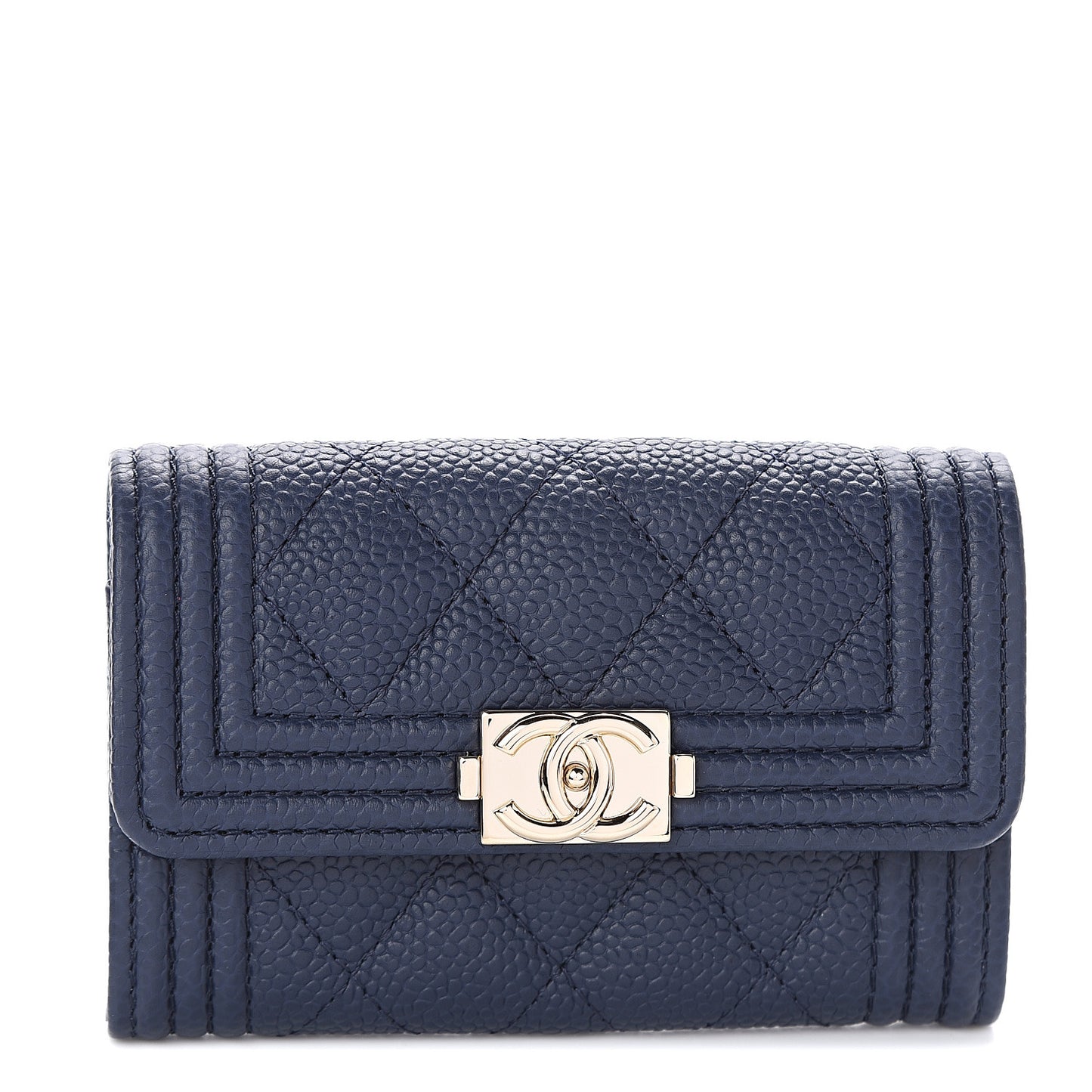 Caviar Quilted Boy Flap Card Holder Navy