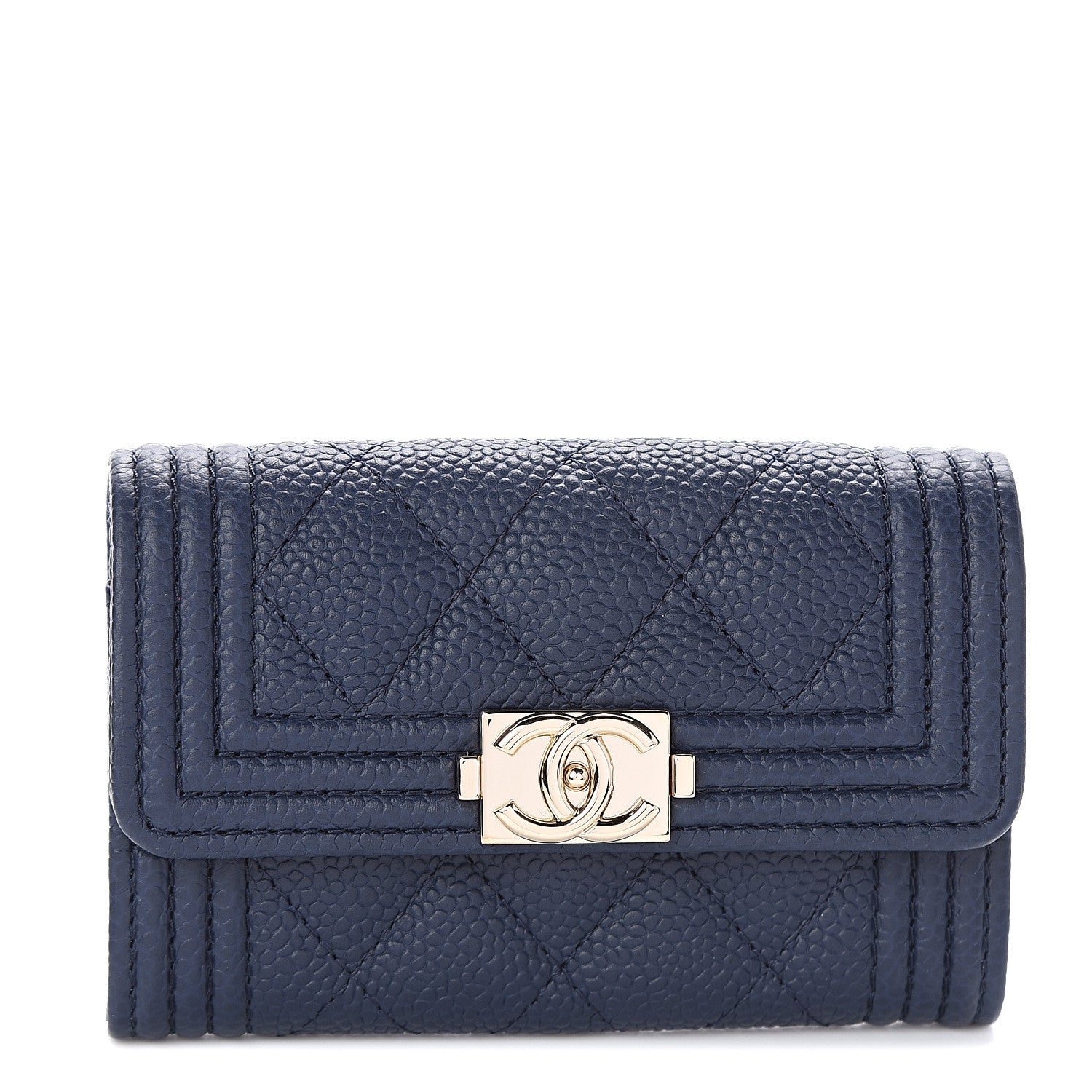 Chanel Caviar Quilted Boy Flap Card Holder Navy 1 of 7