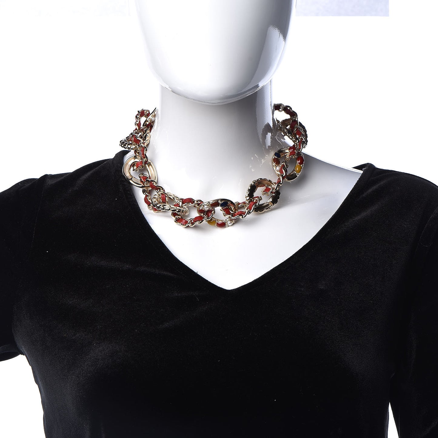 Lambskin Resin Chain Link Choker Necklace Gold Red