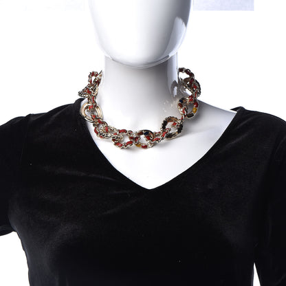 Chanel Lambskin Resin Chain Link Choker Necklace Gold Red 2 of 5