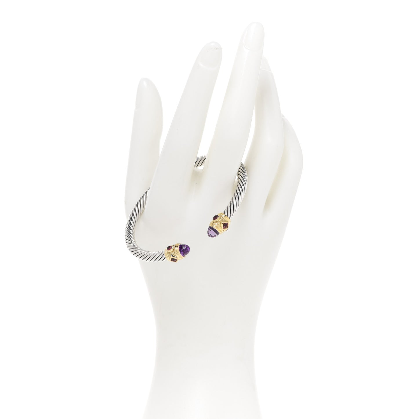 Sterling Silver 14K Yellow Gold Amethyst Tourmaline Rhodolite 5mm Cable Renaissance Bracelet