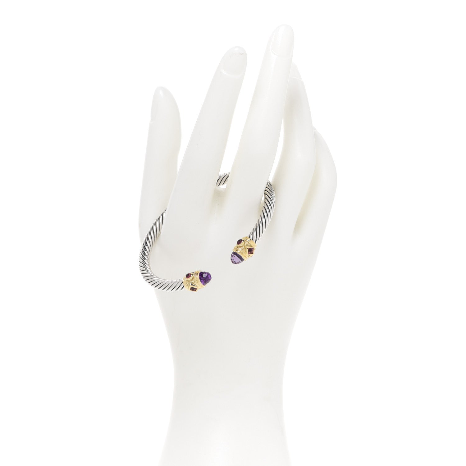 David Yurman Sterling Silver 14K Yellow Gold Amethyst Tourmaline Rhodolite 5mm Cable Renaissance Bracelet 2 of 4