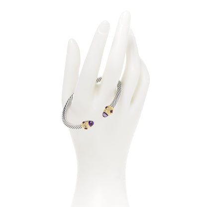 David Yurman Sterling Silver 14K Yellow Gold Amethyst Tourmaline Rhodolite 5mm Cable Renaissance Bracelet 2 of 4