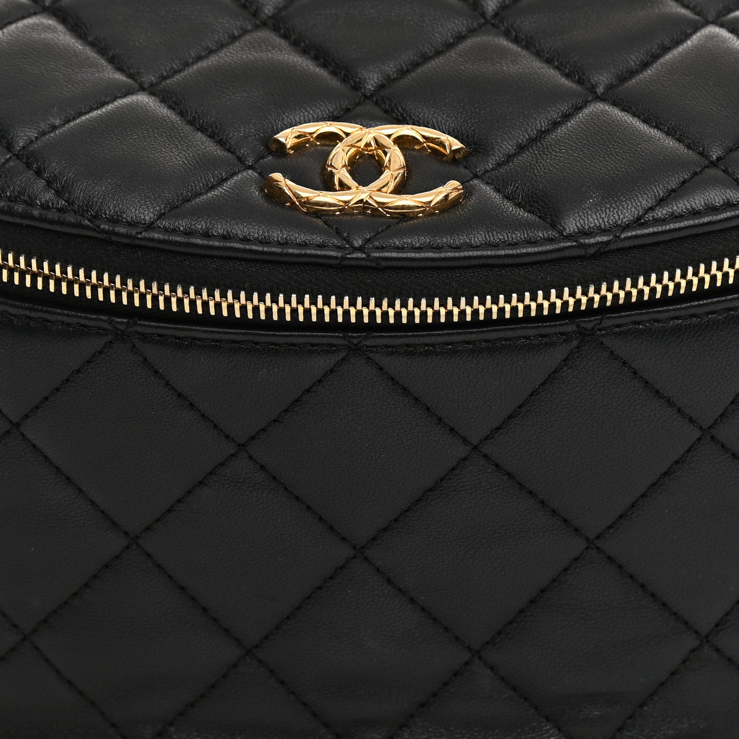 Lambskin Pearl Quilted CC Belt Bag Black
