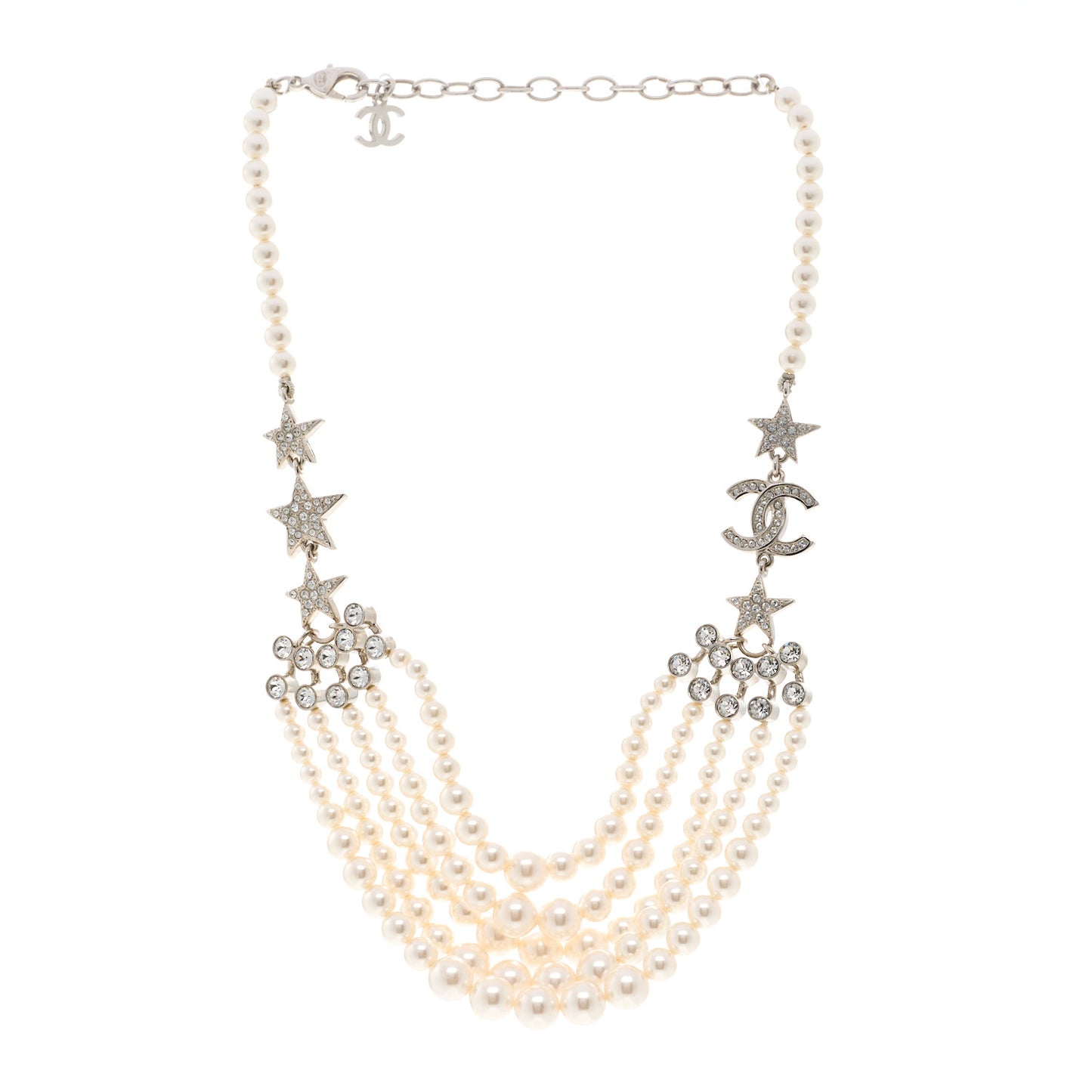 Pearl Crystal Star CC Multi Strand Necklace Pearly White Silver
