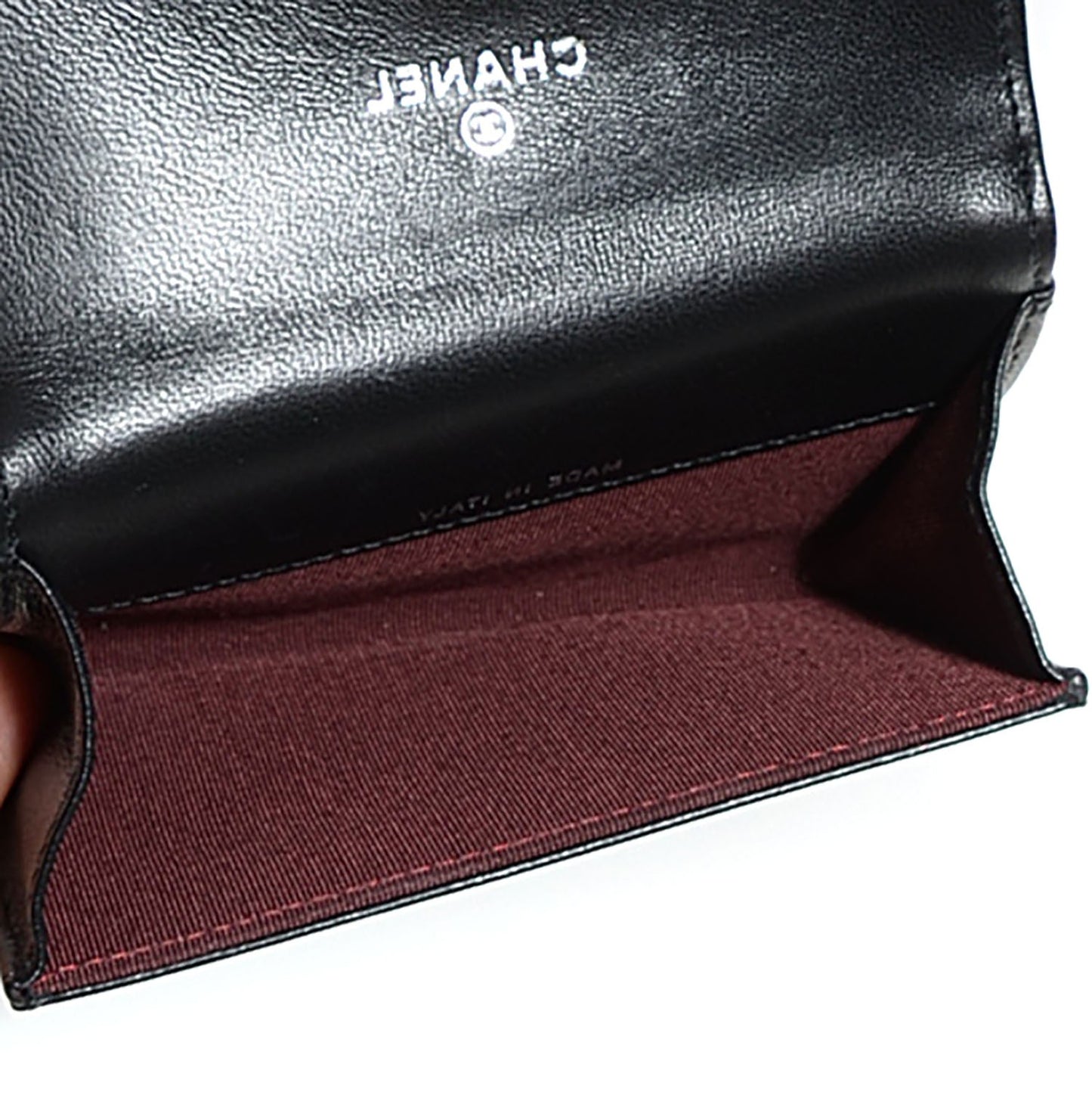 Lambskin Quilted Flap Card Holder Black
