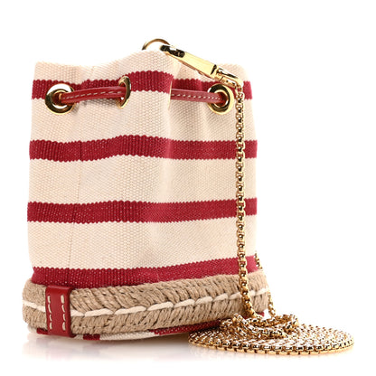 Prada Canvas Stripe Metal Triangle Logo Mini Drawcord Pouch Shoulder Bag Avorio Rosso 3 of 10
