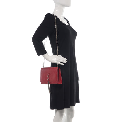 Saint Laurent Calfskin Crocodile Embossed Medium Classic Monogram Kate Tassel Satchel Red 2 of 10