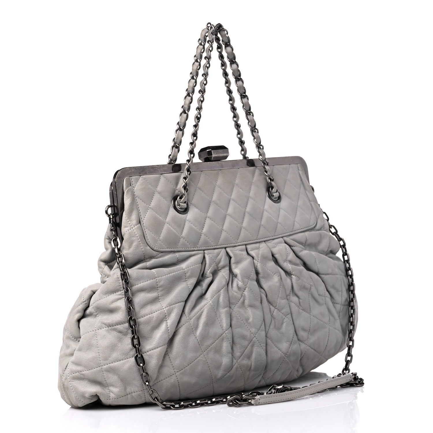 Chanel Iridescent Calfskin Chic Quilt Frame Tote Light Grey 3 of 13