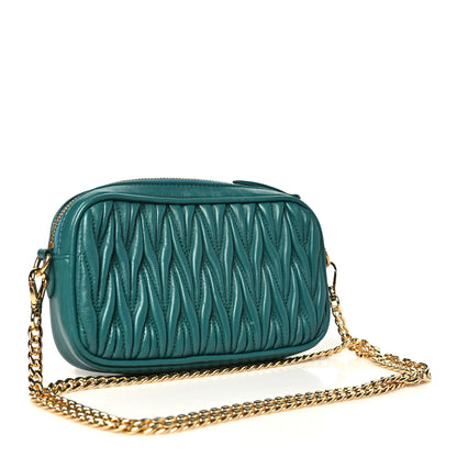 Miu Miu Nappa Matelasse Double Zip Chain Shoulder Bag Laguna 2 of 10